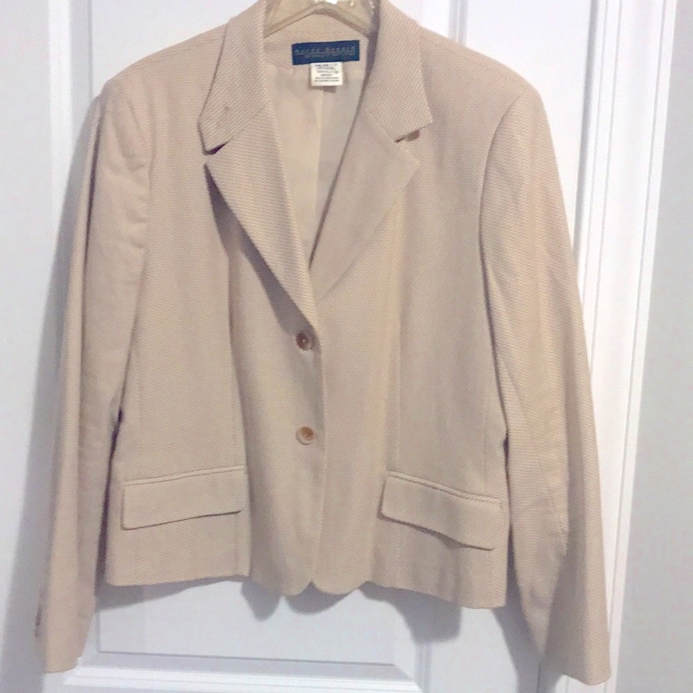Skirt set single button woven cotton textured lined blazer with skirt white/tan